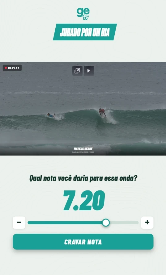 Julgamento da onda com replay e nota